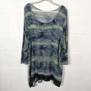 Logo Instant Chic Women's Tunic Blue Snake Skin Print Sequins Artsy Colorful 3X